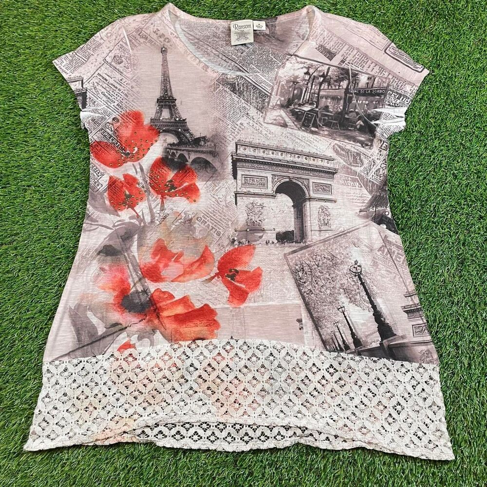 Y2K Ransom Parisian Poppy AOP Graphic Glam Tee Women’s size M